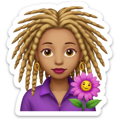 Gold dread locs pink emoji face purple flower in the hair red lipstick light brown face  just the face  sticker