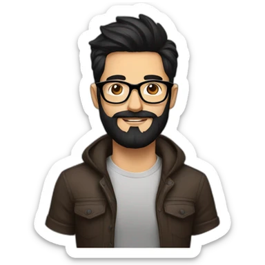 Hipster with black hair, beard and glasses drinking cappuccino   sticker