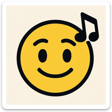 Adjust the emoji style to match the Rednote app emoji style exactly: flat, rounded expressive face, yellow and black colors, musical note accent, no 3D or shading. sticker
