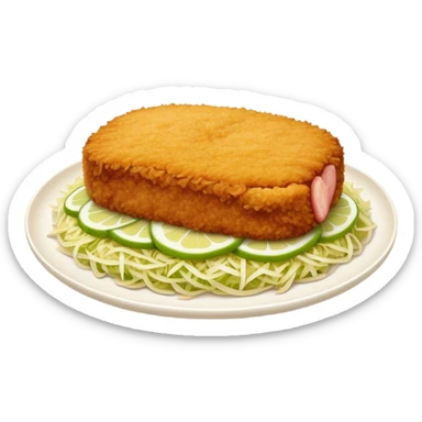 Cinematic Realistic Tonkatsu Dish Emoji, featuring a golden, breaded pork cutlet served with shredded cabbage rendered with rich textures and vibrant, dynamic lighting. sticker