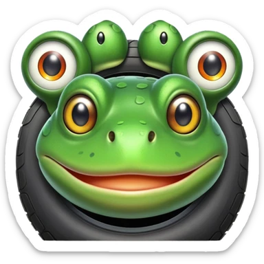 a frog that is a tire   but only the head is that of a frog  sticker