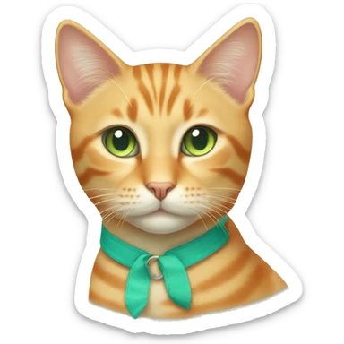 light orange stripes cat with pale green eyes and a teal collar  sticker