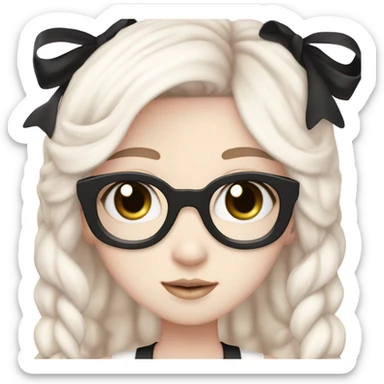 pale girl who is a kpop idol woth pastel kawaii clothes whote and pink and black hair brown eyes and bows sticker