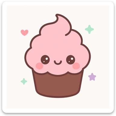 Make the cupcake chocolate with pink icing, kawaii cute style. sticker