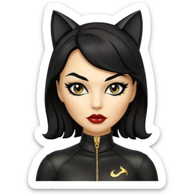 Cat woman goldish skin dark black eyes with black eyeliner dark hair big lips  sticker