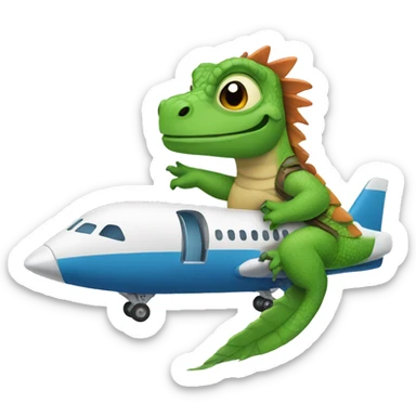An iguana riding on an airplane  sticker