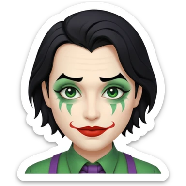 Faça uma pessoa com cabelo preto e pouco grande com cara de coringa sticker