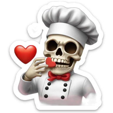 Skull chef blowing kiss heart sticker