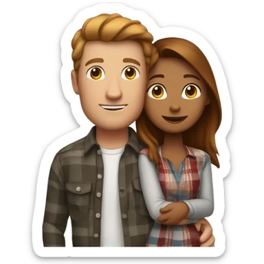 Tall white man with brown hair wearing plaid hugging small  Indian girlfriend sticker