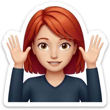 Not guilty hands up smirk girl red hair sticker