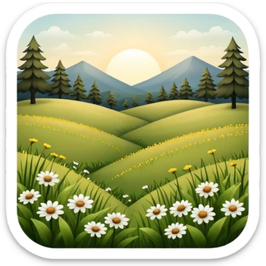 meadow with dark foliage and muted sunlight, daytime sticker