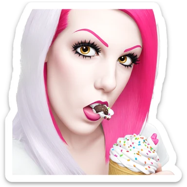 pink-haired girl enjoying ice cream sticker