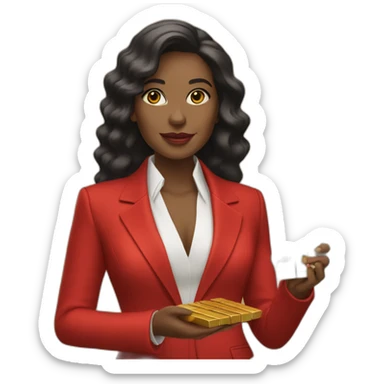 Posh-woman-with-red-suit-offering-goldbar sticker