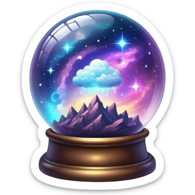 Tiny mystical mysterious sparkly cloudy magical glowing spherical nebula planets inside a glass globe dome sticker