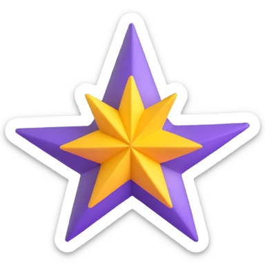 yellow volumetric 4-pointed star, four terminal star in 3D sticker