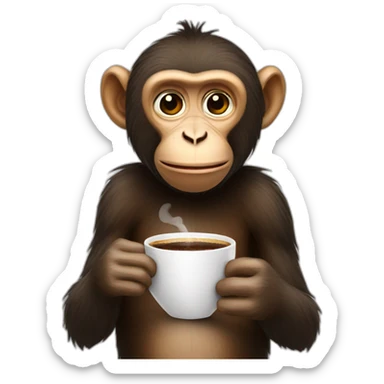 Monkey drinking coffee sticker