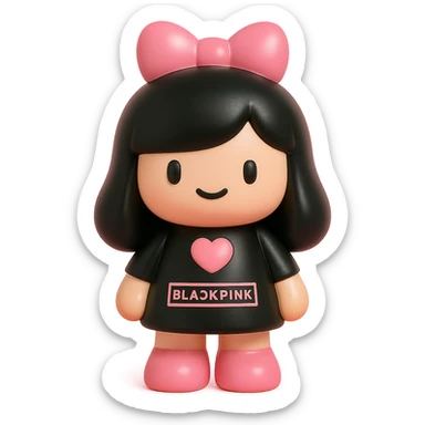 BLACKPINK-inspired object, black and pink colors, collectible and playful vinyl toy appearance sticker