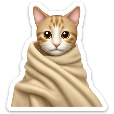 petting cat in beige blanket sticker
