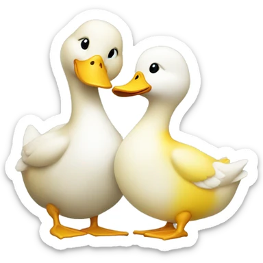 Two ducks hugging each other, one is yellow and petite, the other one is white and tall  sticker