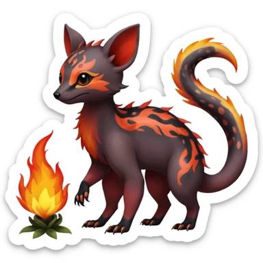 Rare warm-colored exotic cute epic aesthetic colorful Salandit-Eevee-Civet-species-Fakemon-hybrid-creature, with wild markings, full body sticker