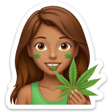 Girl happy smelling marijuana  sticker