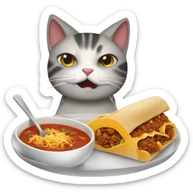 Cat eating soup, a burrito, and a sloppy Joe sticker