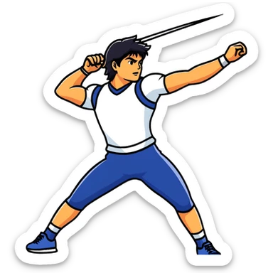 Neeraj Chopra throwing javelin in competition, dynamic pose sticker