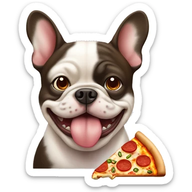 French bull dog with pizza sticker