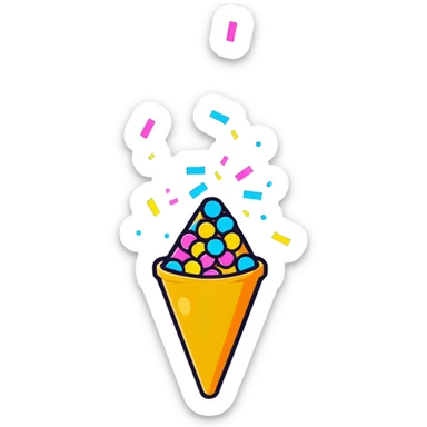 festive confetti cone popper with colorful confetti explosion sticker