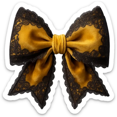 Add lace and velvet details to the gothic yellow bow in a photorealistic style. Keep the background transparent if possible. sticker