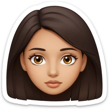 She's with long dark brown hair on her teenager years and her eyes are brown with not very  long natural lushes  her skin is not whit eits medium ( olive) and her faces shape is oval and a little bit circle her lips  awesome but not big lips she has a make up but clean natural looking  make up  sticker
