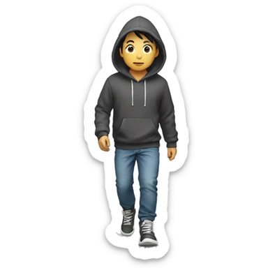 asian Boy in hoodie is walking  sticker