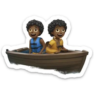 two friends escaping in boat in ocean sticker