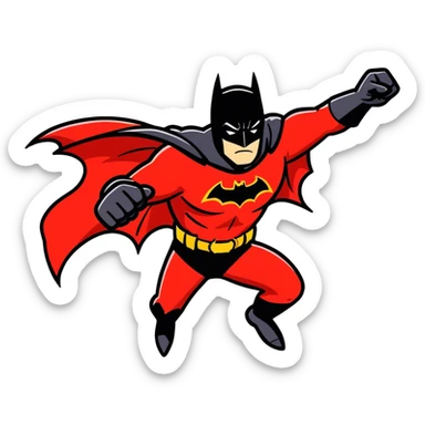 Batman wearing a red suit sticker