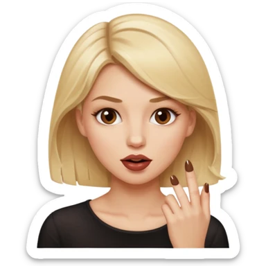 👁️🫦👁️💁🏼‍♀️ aguicheuse. elle se mord le coin de la lèvres. Elle est blonde. Ongles vernis marrons   sticker