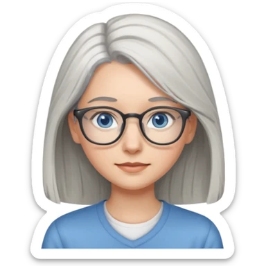 Grey haired emoji with blue eyes and glasses female young longer hair sticker