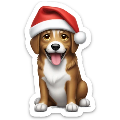 A happy dog with a Santa hat on sticker