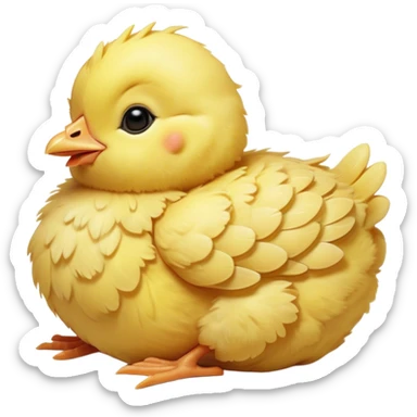 Meme-Worthy Cute Sleeping Yellow Baby Chicken Portrait Emoji, Head resting peacefully with a contented smile, showcasing a delightfully tiny build and a luxuriously soft bright yellow downy coat, eyes shut in a serene, restful nap, Simplified yet hilariously adorable features, highly detailed, glowing with a soft, drowsy light, high shine, relaxed and utterly lovable, stylized with an air of playful laziness, bright and heartwarming, soft glowing outline, capturing the essence of a comically sleepy chick, so meme-worthy it feels like it could instantly become the next viral sensation of adorable slumber! sticker