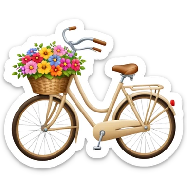 Vintage beige bike with a basket and flowers  sticker