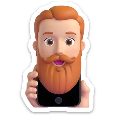 bold man with beard speaking on an iPhone, animoji style, expressive face, 3D look sticker