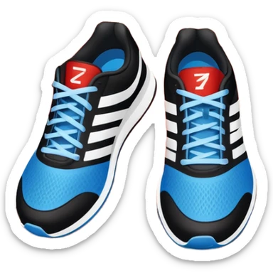 An icon featuring a pair of running shoes in the foreground on a red running track with white lane markings. The background showcases a grand stadium filled with cheering fans, bright floodlights, and a clear blue sky. Transparent background highlights the spirit of professional running. sticker