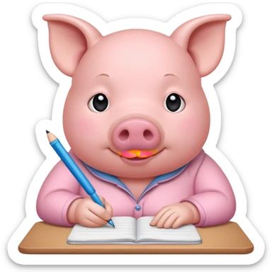 A pig writing something  sticker