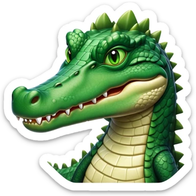 cinematic-noble-crocodile-portrait-emoji,-poised-and-regal,-with-a-powerful,-elongated-build-and-a-rugged,-scaly-emerald-green-hide,-piercing-cold-eyes,-simplified-yet-sharp-and-sophisticated-features,-highly-detailed,-glowing, head held high sticker