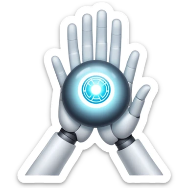 White skin hand holding a glowing AI core sticker
