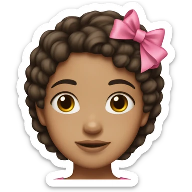 Lightskin girl with darkbrown hair with pink bow sticker