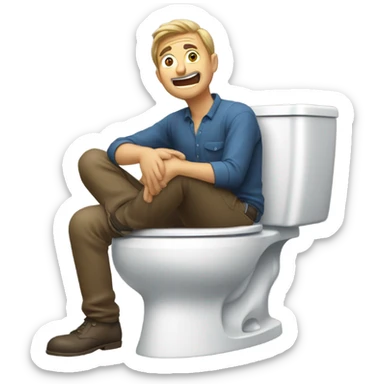 clothed man on toilet holding bowl and throwing up sticker