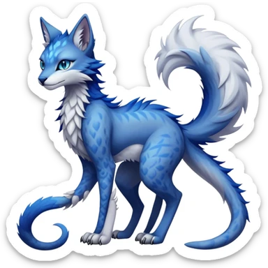 Kawaii dark edgy fantasy feline-vernid-sergal-fursona animal creature with a tufted tail full body with intricate markings  sticker