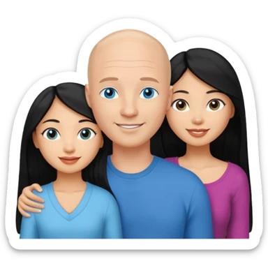 Bald white man blue eyes in love with Filipina woman 2 young Filipina girls long hair sticker