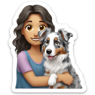 Blue Merle Australian shepherd with a girl  sticker