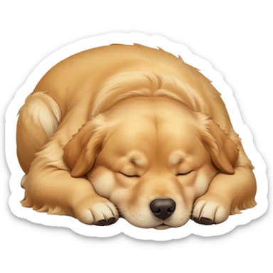 Cinematic Meme-Worthy Chubby Sleeping Golden Retriever Portrait Emoji, Head resting peacefully with a contented smile, showcasing a delightfully chubby build and a luxuriously soft golden coat, eyes shut in a serene nap, Simplified yet hilariously adorable features, highly detailed, glowing with a soft, drowsy light, high shine, relaxed and utterly lovable, stylized with an air of playful laziness, bright and heartwarming, soft glowing outline, capturing the essence of a comically sleepy companion, so meme-worthy it feels like it could instantly become the next viral sensation of adorable slumber! sticker